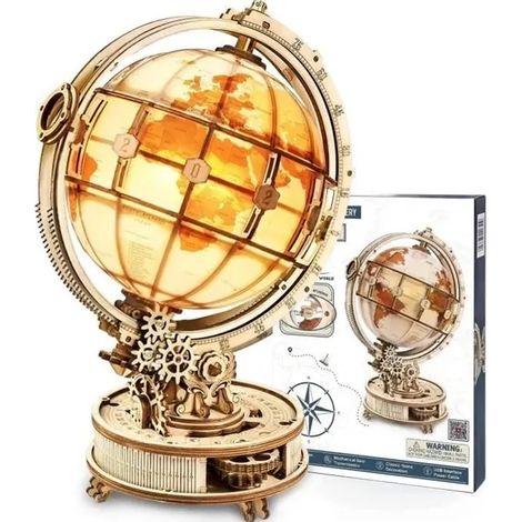 1 Kit Puzzle 3D, Globe terrestre en bois, Maquette phosphorescente, Modèle à assembler, Décoration intérieur adulte (1/5)