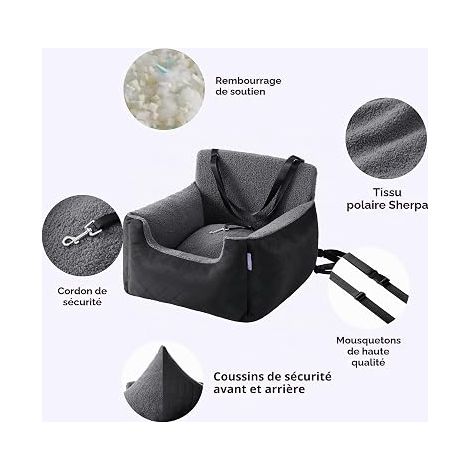 Car Seat for Dogs – Waterproof Booster Car Bed for Puppies with Lead for Pet Transport, 54.5 x 49.5 x 38 cm, Black (1/4)