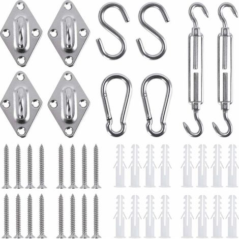 Ensemble de fixation pour voile d'ombrage, accessoires de voile d'ombrage en acier inoxydable kit de montage vis de serrage mousqueton avec vis voile d'ombrage, treillis, écran de confidentialité, ban (1/4)