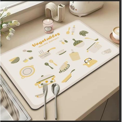 Spülmaschinen-Abtropfmatte, super saugfähige Abtropfmatte für die Küchenarbeitsplatte, weiß