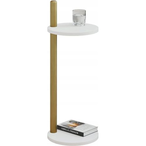 Table d'appoint ronde moderne avec étagère 30x30x80 cm, métal doré (1/5)