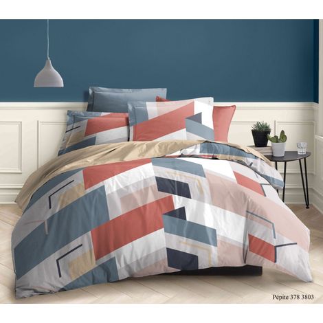 Parure de couette 3 Pièces réversible 260 x 240 cm King Size "Pepite" Coton Pur -  - (1/2)