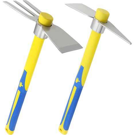 Lot de 2 bines de jardin pointues et 3 dents - Avec manche en fibre de verre - 40 cm - Pour le jardinage, le camping (1/5)