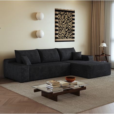 Sofá rinconera modular 270 cm con chaise longue, sin montaje, negro DESVIAE (1/5)
