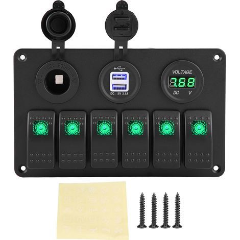 Marine LED Wippschalterpanel 12V 24V 6V 6 (Grün). (1/5)
