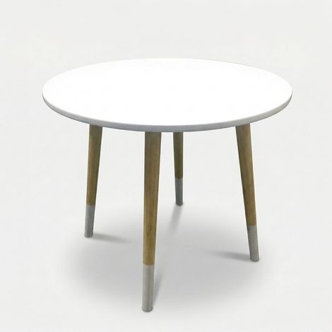 Table basse ronde blanche en bois MDF pour salon 48x48 Mokai