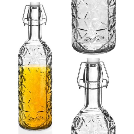 Bottiglia in vetro con tappo a clip per vino, liquori, sciroppi, succhi di frutta 750 ml (1/5)