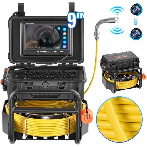 Caméra Inspection Canalisation 70 m Endoscope Drain Auto-nivellement, avec Émetteur 512 Hz, Compteur de Distance, Écran 9'', Étanche IP68, 12 LED, Carte SD 32 Go, pour Conduit, Égout, Tuyaux (1/3)