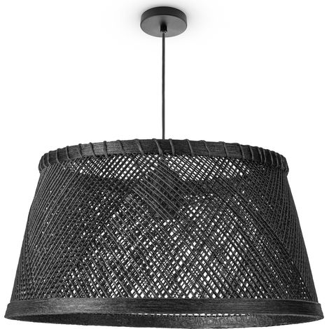 Paco Home Lámpara Techo Bambú Suspensión Bohemia Salón Cesta Colgante Vintage E27 Negro (Ø42 cm), Lámpara colgante - Tipo 3