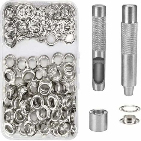 100 Kit de Grommets Eyelets Outils Metal Ensembles Oeillets 14mm Grommet Kit Oeillet pour Toile Bache Tente de Réparation Argent (1/4)