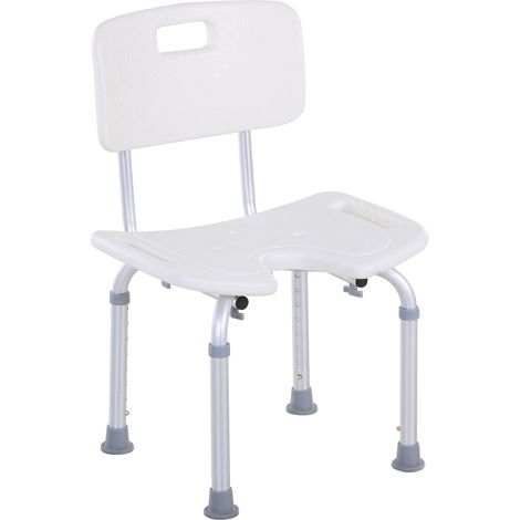 HOMCOM Sedia per Doccia Regolabile su 8 Livelli 48x42x71-83.5cm Bianco e Argento