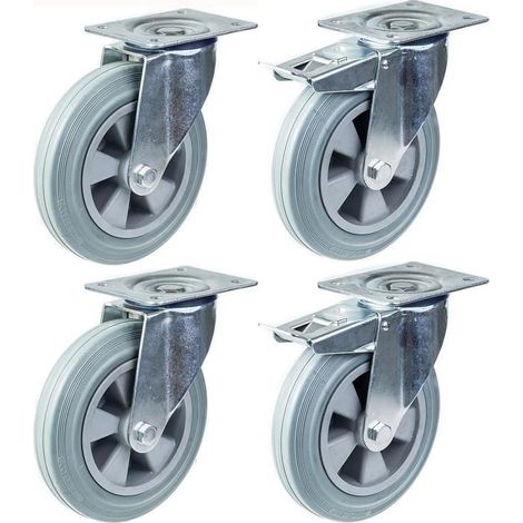 Rollen - PARNELLS - 200 mm - Set von 4 - Gummi - Drehbar mit Bremse