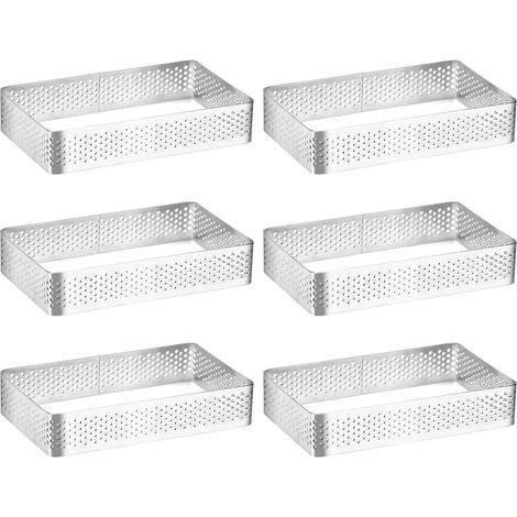 Rectangular Perforated Pie Ring, Set of 6 Pastry Pie Rings, Stainless Steel Rectangular Pastry Mould, Perforated for Foam Cakes (10 x 6 x 2 cm) (1/5)