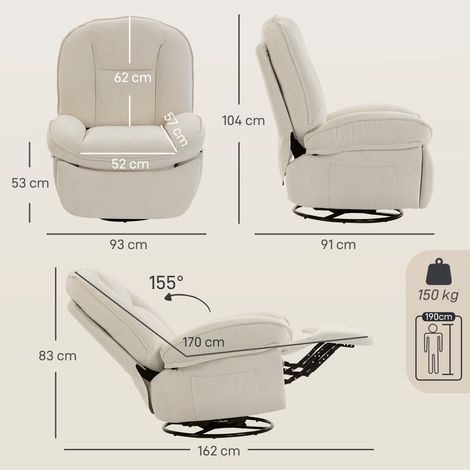 Fauteuil inclinable pivotant à bascule avec assise profonde, coussin de dossier épais, montage facile, couleur crème (1/5)