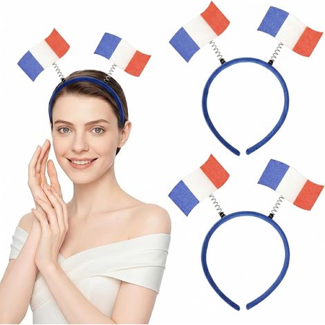 Lot de 2 Bandeaux Drapeau Français Bleu Blanc Rouge, accessoire supporter France pour matchs de football, serre-tête tricolore en PP flexible pour fêtes et animations