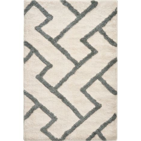 Bath Mat Beige and Grey Fabric 60 x 90 cm Rectangular Shape Geometric Pattern Fluffy Bath Rug Bathroom Accessories Modern Design GARHI