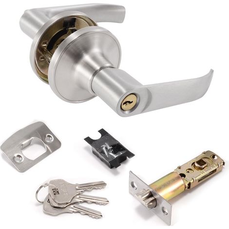 Serrure de porte de sécurité argentée avec loquet réglable et poignée de confidentialité d'entrée et sortie de chambre (1/3)