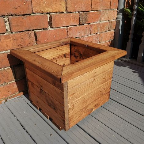 Hand Made 41cm x 41cm Chunky Rustic Wooden Garden Small Square Planter (1/4)