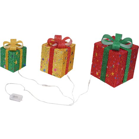 Lot de 3 boîtes cadeaux lumineuses pliables avec 8 modes de clignotement et télécommande, idéales pour décorer la maison, l'allée ou les fêtes. (1/5)