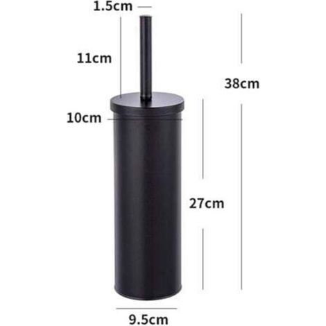 Brosse WC fermée, porte brosse WC au design fermé avec brosse WC noire et tête de brosse WC remplaçable de Ø 9,5 cm, Acier,
