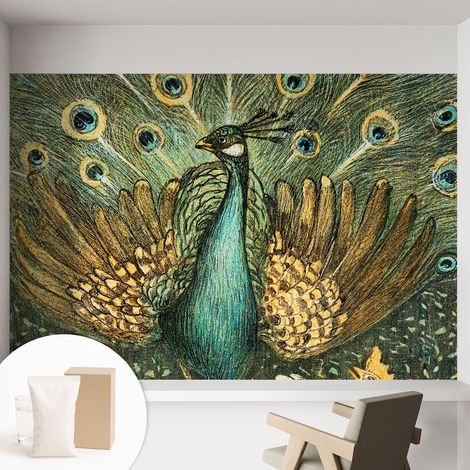 Papier peint avec colle pour décoration moderne de salon chambre à coucher cuisine et bureau Facile Paon majestueux 152x104 cm (1/5)