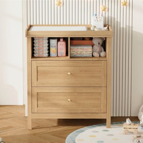 Commode à langer 82x50x90 cm en MDF naturel, avec rangement pour chambre bébé FloraGrace (1/5)