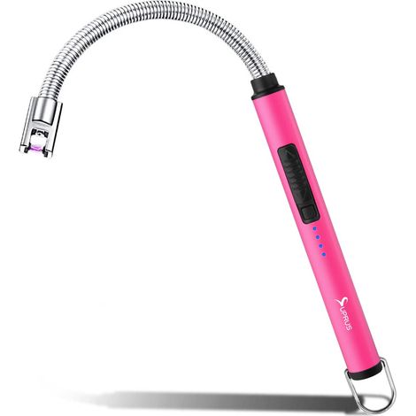 Briquet électrique à arc, triple briquet de sécurité, boîtier en acier inoxydable et crochet de suspension avec col flexible à 360° (rose) (1/5)