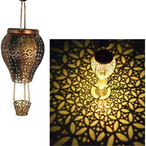 Lanterne solaire extérieure en fer ajouré, lampe de patio, projecteur de décoration de jardin extérieur (1/5)