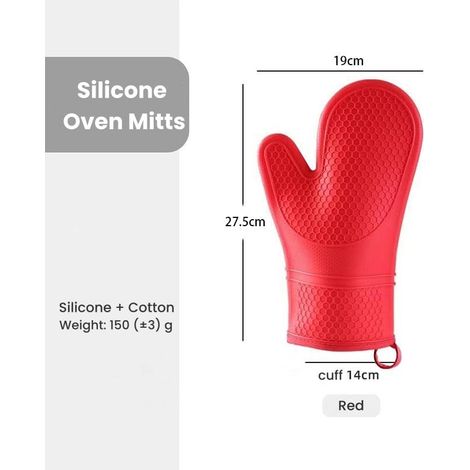 Küchenhandschuhe aus Silikon, Küchenhandschuhe mit Baumwollfutter, 2-teiliges Küchenhandschuhset, hitzebeständig und rutschfest, geeignet zum Grillen, Kochen und Backen, rot.