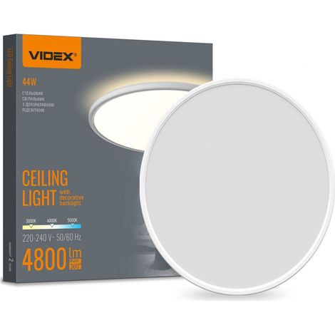 Moderne Deckenleuchte mit dekorativer Hintergrundbeleuchtung, weiß, rund, Ø50cm, farbveränderlich, LED, 44W, IP54, Videx