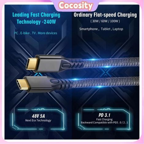 Cocosity Câble USB C mâle vers USB C femelle Câble d'extension USB C mâle à femelle, informatique boite 50 cm / 0,25 m/0,8 pied (1/4)