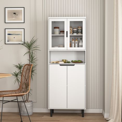Armario alto con vitrina de cristal blanco para hogar OKMYHOME (1/5)