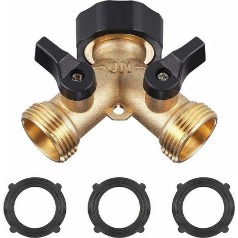 Double Washing Machine Tap, GU.B/Good Brass Garden Tap Distributor, Y-Connector with 3 Rubber Pads, 3/4 Inch for Connecting 2 Appliances, Double Outlet Tap (1/5)