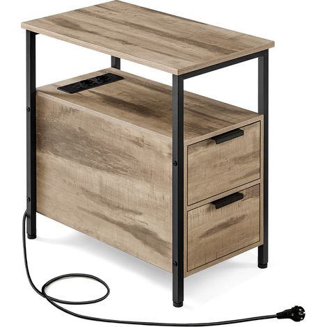Vasagle – Table basse fixe marron camel et noir – 2 tiroirs – Prise intégrée et ports USB – Dimensions 60,1 x 35,1 x 61,1 cm