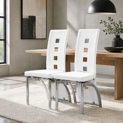 MEUBLIV Lot de 2 chaises de salle à manger 43x49x102,5 cm blanc/argent – dossier ajouré (1/5)