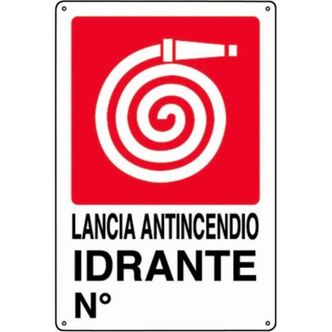 PUBBLICENTRO - CARTELLO METALLICO LANCIA ANTINCENDIO IDRANTE N. 300X200MM