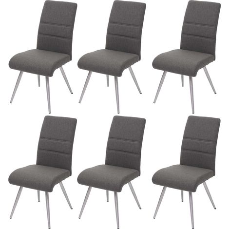 6er-Set Esszimmerstuhl HHG-708, Küchenstuhl Stuhl, Stoff/Textil Edelstahl gebürstet grau-braun