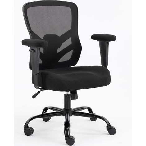Silla de oficina ergonómica de malla negra con soporte lumbar y reposabrazos 2D (1/5)