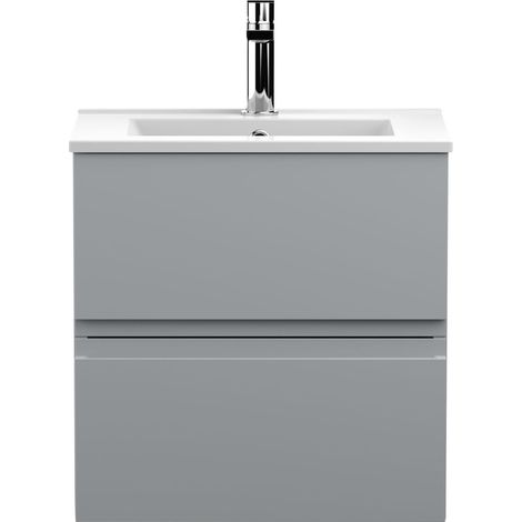 Mavesyn Contemporary 2 Drawer Wall Hung Vanity Unit with Minimalist Basin, Satin Grey, 500mm