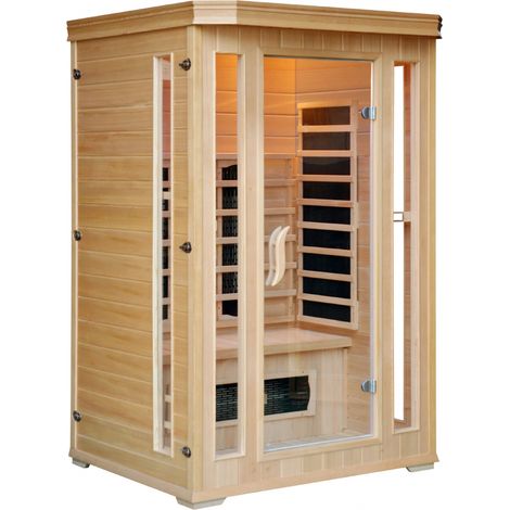 Concept-Usine – Sauna infrarouge 2 places – Dimensions 120 x 120 x 190 cm – 5 diffuseurs (3 céramiques + 2 carbones) – Puissance 1690W – Chromothérapie 7 couleurs