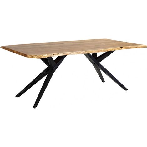 ARCANE - Table de Repas 200cm en Acacia Massif Piétement Evasé Métal Noir (1/5)
