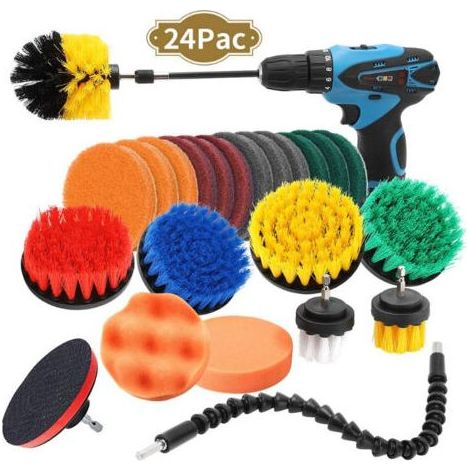 Ensemble de 24 brosses de nettoyage pour perceuse – Nettoyage carrelage, baignoire, coulis – Poils nylon doux – Longueur 100mm (1/5)