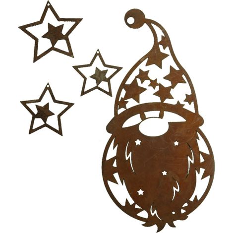 Décoration de Noël à Suspendre Père Noël et Étoiles en Métal Aspect Rouille Patine - Lot de 4 - PANGIVO (1/3)