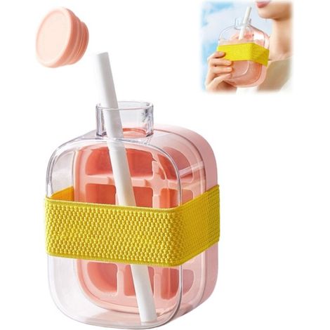 Bottiglia/vassoio per cubetti di ghiaccio 2 in 1: bottiglia/vassoio per cubetti di ghiaccio per casa, ufficio, viaggi, per preparare bevande fredde, rosa (1/5)