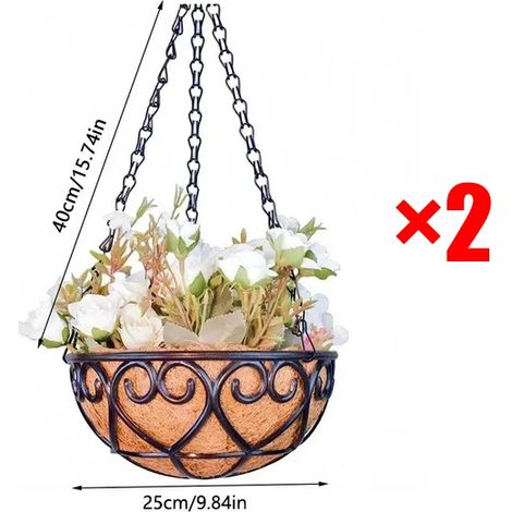 (Deux tailles de 25 cm) Pot suspendu rond créatif en noix de coco avec chaîne, plante verte araignée, décoration intérieure (1/4)