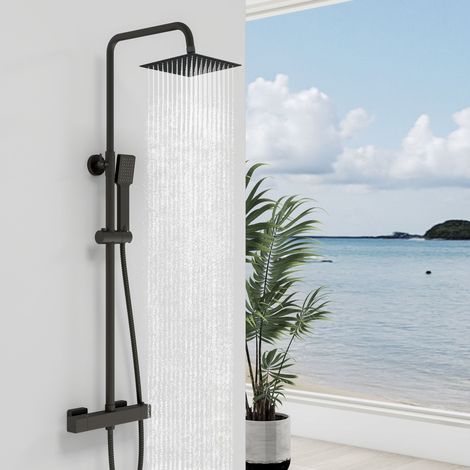 Biubiubath Thermostatic Exposed Shower Mixer Black Large Square Bar Set (1/5)