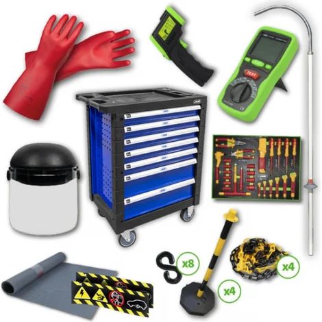 JBM 54235 Cassettiera 7 cassetti blu con assortimento riparazione veicoli elettrici 48 Pz.