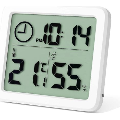 mini thermomètre numérique d'intérieur, hygromètre portable professionnel à grand écran avec horloge, thermomètre blanc précis, hygromètre pour la maison (1/5)
