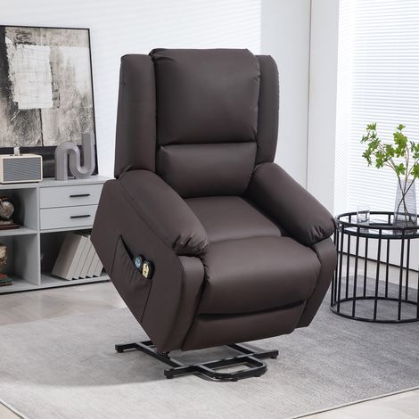 Fauteuil électrique releveur inclinable en tissu anti-rayures, fauteuil relax électrique avec 8 points de massage, chauffage, repose-pieds et 2 télécommandes, marron (1/5)