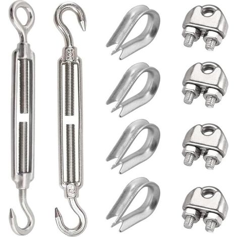 10 Pieces Stainless Steel Tensioner Cable Clamp Kit M8 Stainless Steel Tension Lock Hook for Tightening Tensioned Rope and Adjusting Elastic Rope Qccessoires (10) (1/5)